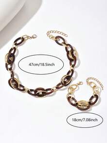 1 套时尚多层混合扭纹金属粗链项链和手链 - 彩色 - 查看 11