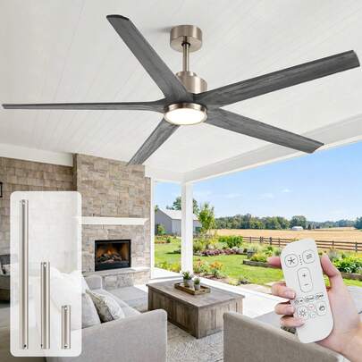 60/72" Solid Wood Ceiling Fan With Light,Framhouse Outdoor Ceiling Fan For Patios,Noiseless DC Motor Fan,5 Wood Blades,Dimmable LED Lamp For Bedroom Living Room Porch Garage