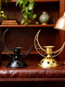 Candelabros de metal adornados con patrones de estrellas y lunas doradas/negras, ornamentos de candelabros con estrellas y lunas, candelabros de estilo nórdico romántico y retro, adecuados para cenas a la luz de las velas, decoración del hogar moderna, mesas de comedor, mesas de café, decoraciones de la sala de estar, decoraciones de boda, regalos de cumpleaños y graduación, llenos de encanto oriental árabe. - Multicolor - Ver 4