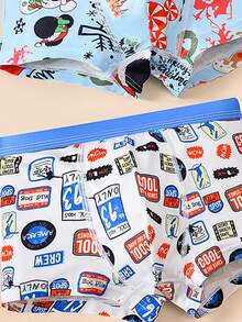 6条装男童卡通图案三角内裤，爱心、星星、雪人、滑板、五角星图案，撞色腰带，舒适透气，适合秋季、冬季及所有季节穿着。 - 彩色 - 查看 7