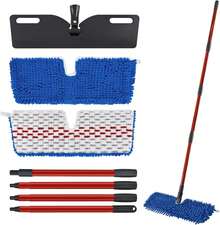 Microfiber Dust Mop Set Floor Cleaning, Flat Mop Wet & Dry To Clean Washable Flip Mops Pad Ocedar Hardwood Floor 'N More 3-Action Mop, Adjustable 58 Mops Handle & 2 Reusable Refill & Base - Cây lau nhà Promist Max màu đỏ và xám - Xem 11