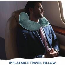 2Pcs Self - Inflatable Pillow Soft Airplane Travel Pillow With Compact Bag Long Flight Neck Cushion Support Car Home Office 12.2x11.81x5.91inPeacock Green, Blue - 孔雀綠,藍色 - 查看 6