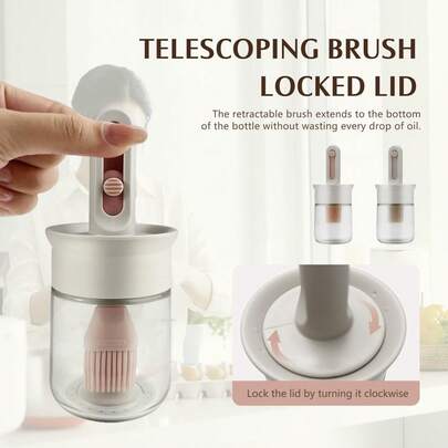 Heat-Resistant Silicone Oil Brush With Glass Oil Bottle, Retractable Baking & Grilling Brush