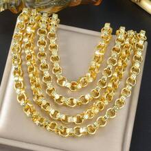 Vintage 750 Italian 3D Round Interwoven Hand Carved Texture Collarbone Necklace With Hip-Hop Street Style Suitable For Men Daily Party And Holiday Wear - Gold - View 9