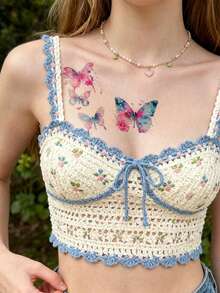 STARTTOOS Sparkling Butterfly Tattoo Sticker, Gradient Butterfly Flower Pattern, Temporary Fake Tattoo Sticker Suitable For Fingers, Ears, Shoulders, Neck, Collarbone DIY, Daily Party, Festival Gift, Body Waterproof, Realistic Tattoo Sticker - Multicolor - View 4