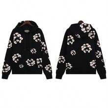 Denim Tears 'the Cotton Wreath' Style Print Hoodie, Long Sleeve Fashion Sweatshirt, Couple Matching Design, Designed For Both Men And Women.Black - 黑色 - 查看 2