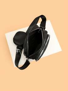 2pcs/Set Embroidered Strap Men's Mini Keychain Pouch Valentine'S Day Phone Bag - Black - View 5