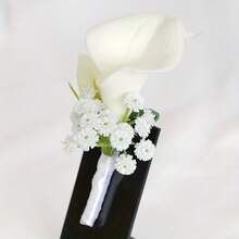 White Wrist Corsage And Boutonniere Set, Calla Lily Corsage Hand For Women, Boutonniere For Men Wedding Flowers Accessories Prom Decor Party Suit Decoration - White - View 9