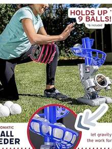 Franklin Sports MLB Máquina de Lanzamiento de Bolas de béisbol, electrónica, Altura Ajustable, lanzamientos de Bolas Cada 7 Segundos, Incluye 6 Pelotas de béisbol de plástico - azul real - Ver 6