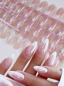 120片法式杏仁形金属镀铬极简短款全覆盖亚克力美甲贴片，女士美甲装饰指甲 - 彩色 - 查看 2