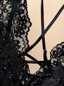 1pc Women's Sexy Lace Hollow Out Bodysuit Lingerie, Suitable For Home Use For Going Out, Baddie Look