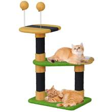 DOGAT Cat Tree 75cm Small Indoor Cat Scratching Post Tower With Flower Platforms 2 Spring Toy Balls Bee Design Kitten Activity Centre For Apartments Corners And Small Spaces - Green - Green - View 11