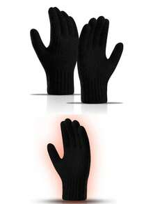 1 Pair Women's Winter Warm Touchscreen Texting Gloves, Knitted Cold Weather Insulated Gloves Suitable For Cycling, Office, Studying, Party, Daily Use - Black - View 1