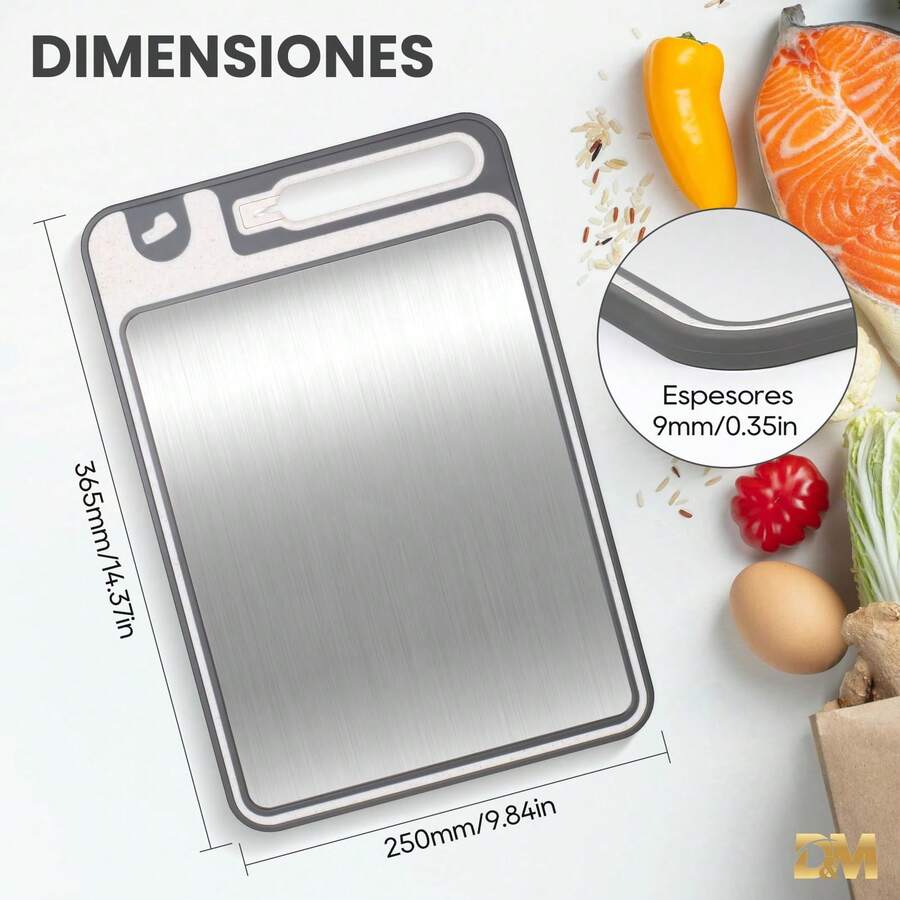 Tabla de Cortar de Acero Inoxidable,tabla de picar de paja de trigo,2 IN 1,Tablas para Picar Cocina de Doble Cara,Tabla de cortar de aleación de titanio,cocina accesorios,Descongelar la tabla de cortar,Antiarañazos, Anticorrosión, Inoxidable 304 y Paja de Trigo PP sin BPA, con Afilador de cuchillos, Con bandeja de drenaje y alfombrilla antideslizante de silicona.adecuada para comidas festivas y uso diario en la cocina.JJ0001C17 - Albaricoque grande - Ver 1