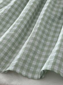 夏季甜美可爱格子印花梭织面料蕾丝领吊带连衣裙，女童款 - 綠色 - 查看 7