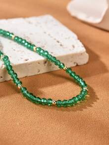 1pc 18K Gold Plated Natural Agate Faceted Bead Women Bracelet - Agate - View 2