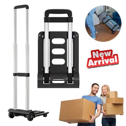 Folding Hand Truck Aluminum Trolley,Small Dolly, Foldable Hand Cart Collapsible 2 Wheel Luggage Trolley Dolly Expandable Large Chassis Foldable,Large Capacity,Christmas Gifts