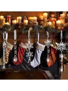 10pcs Acrylic Crystal Christmas Ornaments Set - Shiny Snowflake & Icicle Decorations For Tree, Chandelier & More - Perfect For Holiday Parties & Winter Wonderland