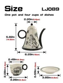 1 Set French Ink Painting Style Ceramic Tea Set, 1 Teapot 4 Cups & Saucers, High-End, Suitable For Home Use, Gatherings, Housewarming, Gift - Multicolor - View 3