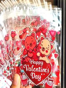 25/50/100pcs Valentine's Day Self-Adhesive Red Bear & Cute Little Bear Print Transparent Packaging Bags/Reticule/ - No-Seal Opening/ Closure, Gift Wrap For Parties, Birthdays, Valentines - Bulk Bundle - Multicolor - View 4