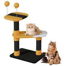 DOGAT Cat Tree 75cm Small Indoor Cat Scratching Post Tower With Flower Platforms 2 Spring Toy Balls Bee Design Kitten Activity Centre For Apartments Corners And Small Spaces - Yellow And Black - Yellow/Black - View 1