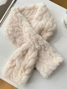 1 pieza Bufanda con textura de piel sintética, bufanda de invierno beige, bufanda suave y esponjosa, accesorio elegante y de moda para el frío, bufanda de invierno para mujer - Multicolor - Ver 8