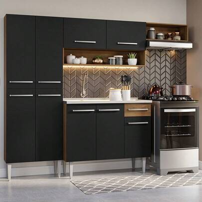  Cocina Integral 229cm Con Fregadero Emilly Madesa 12 Color Marrón/Negro