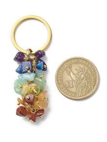 1 pieza Elegante llavero casual de aleación de zinc con cristal asimétrico natural, colgante de aleación en forma de luna, con dije de lapislázuli y amatista - llavero de cristal - Ver 3