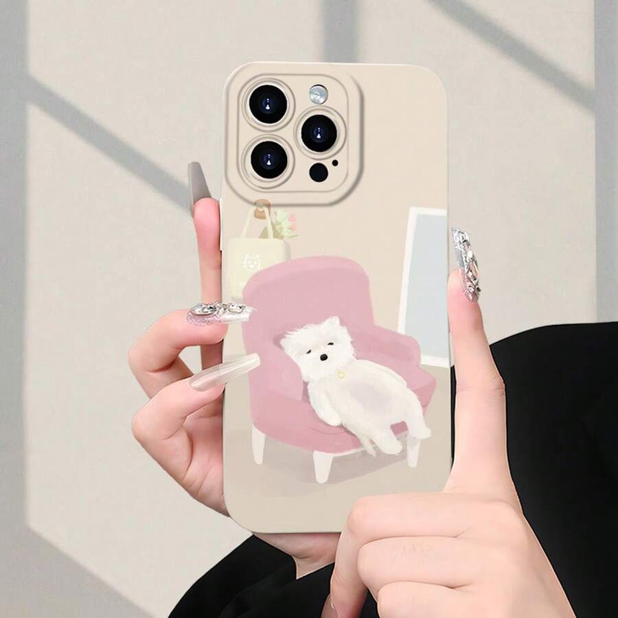 Una funda creativa para teléfonos y . Una nueva funda de teléfono popular con un patrón de un perro blanco sentado en una silla rosa, diseñada en un estilo creativo clásico. Es una funda protectora suave de TPU mate con grandes orificios, adecuada para 7, 8, 11, 12, 13, 14, 15, 16, E, 16 Pro, 16 Plus, 16 Pro Max, X, Xs Max, Xr, Se y otras series. - (Un color) 1 unidad por paquete - Ver 1