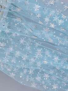 1pc White Snowflake Sheer Polyester Fabric, Dreamy Soft Flocked Snowflake Cloth, Suitable For Christmas Party Decor, DIY Sewing, Table Runners, Dresses - Blue - View 3