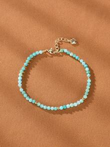 1pc 18K Gold Plated Natural Amazonite Faceted Bead Women Bracelet - Amazonite - View 5