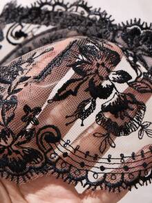 Valentine's Day Sexy Underwear For Women, 3pcs Women's Elegant European Black Flower Embroidered Sexy Lingerie Set - Semi-Sheer Full Ensemble (Bra, Belt & Low-Rise Thong) - No Padding, Lingerie For Date Night, Party Costume, Gift - Hand Washable For Small To Normalr - 黑色 - 查看 7