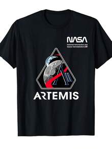Artemis II Mission Officially Licensed Worm Logo T-Shirt - Men's & Women's Black Space Exploration Graphic Tee, Comfortable Cotton Round Neck Short Sleeve Shirt For Casual & Space-Themed Events, Machine Washable  Apparel - 黑色 - 查看 2