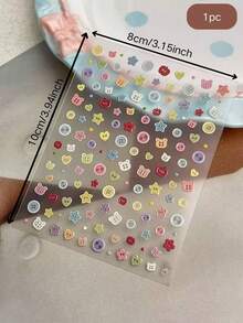 1张彩色纽扣蝴蝶结美甲贴纸，ins风少女手工装饰DIY防水自粘贴纸，美甲沙龙用品，可爱多巴胺美甲贴纸 - 彩色 - 查看 4