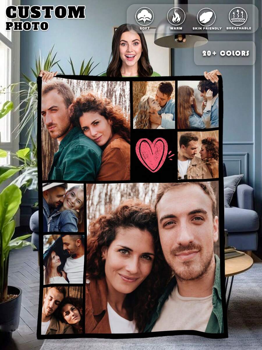 1pc Customized Photo Blanket, Customized Flannel Blanket, Can Print Photos And Text, Bedding Blanket, Customized Bed Blanket, Customized Photo Blanket, Personalized Family Photo Blanket, Customized Image Blanket, Personalized Family Photo Blanket, Personalized Throw Blanket, Blanket For Best Friend, Cozy Blanket, Family Gift, Wedding Gift, Christmas Gift, Birthday Gift, Gift For Friends, Gift For Her, Gift For Pets - Style 7 - View 1