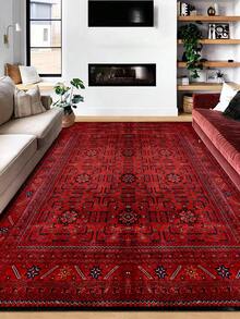 1pc Red Vintage Distressed Style Rug, Polyester Fiber Rectangular Easy Care Machine Washable Carpet, Suitable For Hallway, Bedside, Living Room, Bedroom Home Decor Area Rug - Teal Blue - View 16