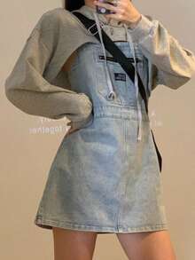 Sudadera con capucha oversize informal y holgada para mujer Blusa exterior con capucha corta para mujer - Gris - Ver 1