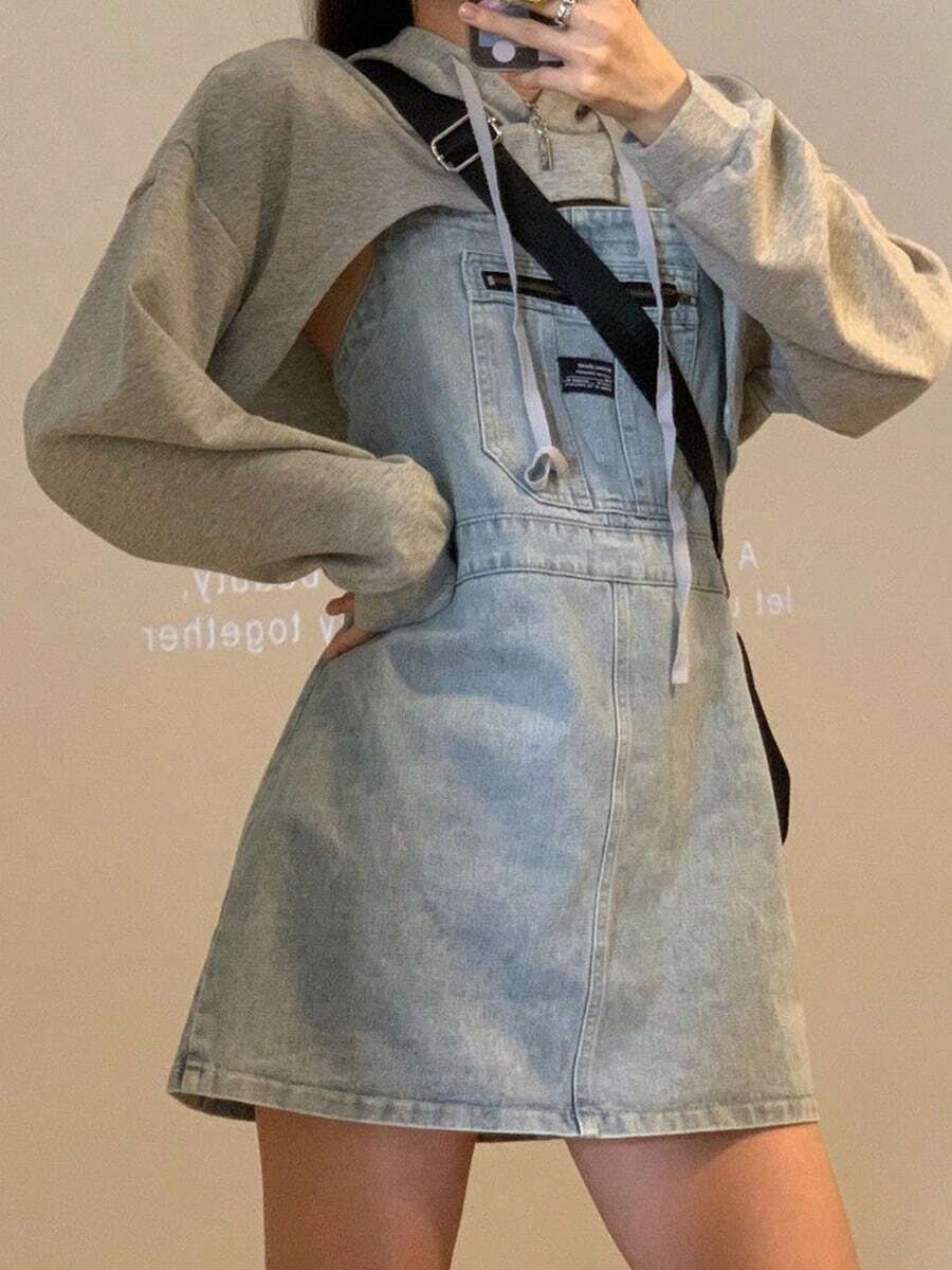 Sudadera con capucha oversize informal y holgada para mujer Blusa exterior con capucha corta para mujer - Gris - Ver 1