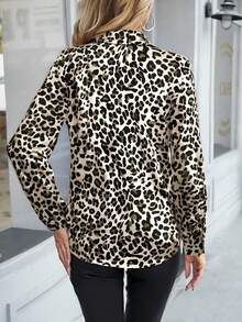 Camisa formal de manga larga ajustada con estampado de leopardo marrón, elegante y apropiada para la oficina, para otoño e invierno. Camisa abotonada básica para mujer, ropa casual de negocios, tops para salir, camisas para maestras, camisas para homecoming, ropa escolar, ropa de mujer para otoño - Verde (nuevo) - Ver 5