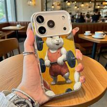Funda de Teléfono Conejo Blanco Levantando Pesas Impresión de Dibujos Animados Para  14 Pro Max  13  Galaxy S23 Adecuada Para Todas las Estaciones Opción de Regalo Ideal - Negro - Ver 1