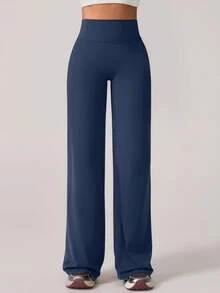 TimeOff 1pc Women's Minimalist Elastic V-Shaped Lifting Straight Wide-Leg Letter Print Sports Pants