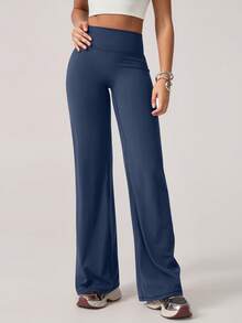 TimeOff 1pc Women's Minimalist Elastic V-Shaped Lifting Straight Wide-Leg Letter Print Sports Pants