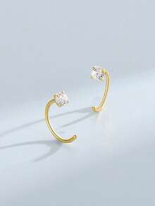 1个纯银鼻环，时尚简约，8/10/12毫米镶嵌锆石，四爪弯钩圆形鼻环，适合女性日常佩戴，身体穿刺饰品，送朋友的礼物 - 金黃色 - 查看 5