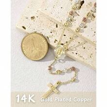 Gold Necklace Women Dainty Long Layered Y Chain Beads Rosemary Rosarios De Oro 14K Para Mujer Virgen De Guadalupe Rosarios Catolicos Para Gifts - Vàng L - Xem 5