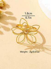 1pc Women's Fashion Ring, Minimalist Hollow Flower Design Ring, Suitable For Daily Wear - Yellow Gold - View 2