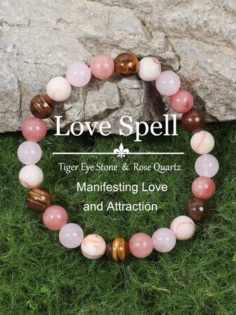 YAUKIA 1 pieza Pulsera del Amor - Pulsera de manifestación con cuentas de ojo de tigre, cuarzo rosa y cristal rosa para la atracción, confianza y poder, joyería de yoga como regalo para mujeres y hombres