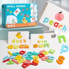 24 Double-Sided Cards + 34 Letters Spelling Words Game Montessori Toys For Toddlers See And Spell CVC Sight Words Learning Toy Matching Letter Games Toddler Toys Baby Toys Toys For Kids Kids Toys Education Learning Toys Games Preschool Kindergarten Alphabet Recognition Travel Toys Quiet Toy Fine Motor Skills Birthday Gift Christmas Gift For 3 4 5 6 7 Year Old Boys Girls