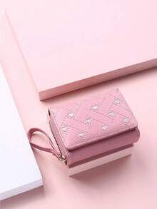 FONMOR Heart Embroidery Fold Over Lightweight Zipper Cash ID Card Coin Pocket Small Pocket Wallet Minimalist Fashion Modern Business Anniversary On Valentine Day Birthday Couple Women Girls Lady Female Anniversary Birthday Wallet Woman Card Wallet Women Teacher Gifts Girlfriend Women Gifts Present Heart Wristlet Wallet Women Wallet Purse Wallet Small Wallet - 粉色 - 查看 8