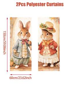 1对复古复活节兔子窗帘，精致兔子印花窗帘，现代涤纶杆袋式窗帘，适用于卧室、办公室、厨房、客厅，复活节彩蛋派对用品，复活节快乐装饰，复活节兔子装饰，复活节礼物，农舍春季装饰，家居装饰 - 彩色 - 查看 5