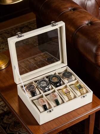 4-Slot Velvet Watch Box With Glass Cover, Unisex Watch Storage Case, Lockable Watch Display Box, Ideal Gift